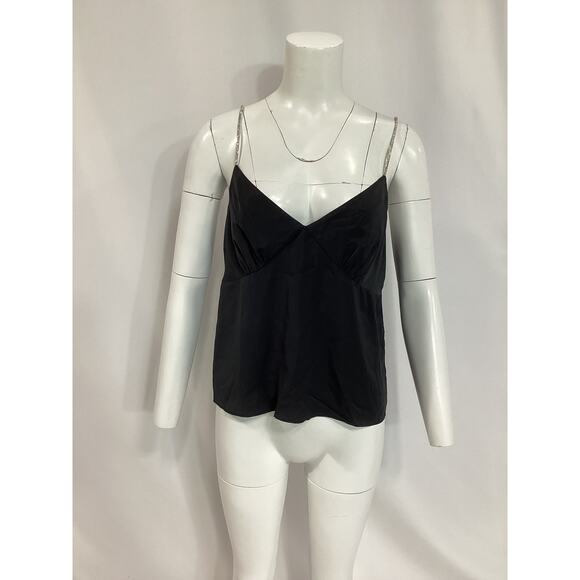 Solid & Striped 'The Rosetta' Black V Neck Crystal Embellished Straps Top Size L - Picture 2 of 4